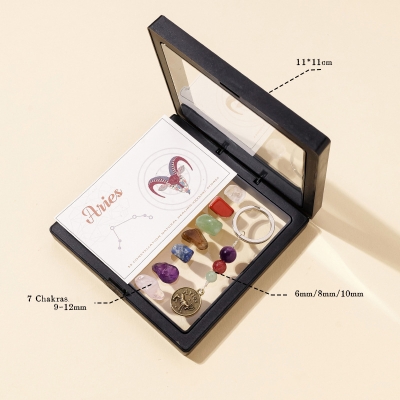 Комплект Ключодържател Зодиакални Камъни за зодия Овен + Минерали за 7-те Чакри