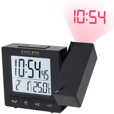 Цифров прожекционен часовник RC Explore Scientific с показател на температурата на закрито, черен