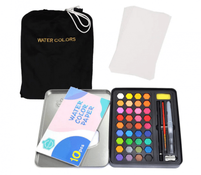 Водни бои в метлана кутия с торбичка от кадифе /36 цвята/