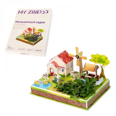 3D пъзел Мелница с жива градина - 23 елемента