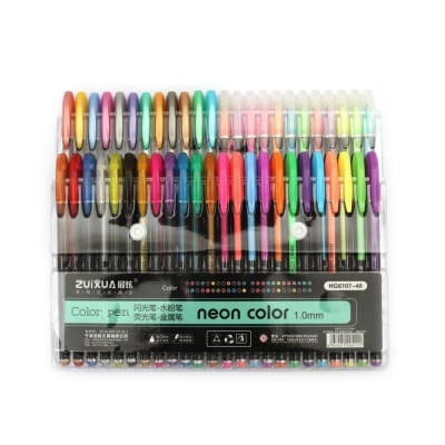 Комплект химикалки с гел мастило неонови цветове и фин брокат 1.0 мм -48 цвята