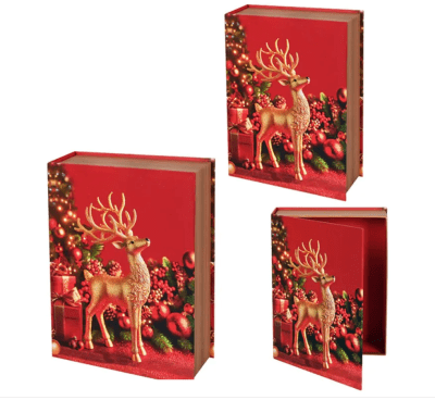 Коледна подаръчна кутия "Книга" /3 в 1/ с елен