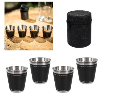 Комплект 4 метални шота в кожен калъф