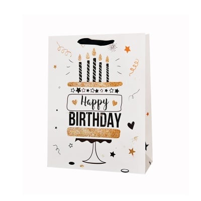 Подаръчна торбичка - торта със свещи - Happy Birthday