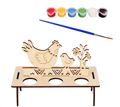 Поставка за 6 яйца Пилета с боички за оцветяване, дърво