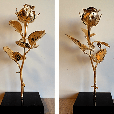Истинска роза - пластика, позлатена с 24 каратово злато