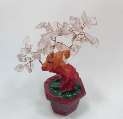 Дърво на Щастието с камъчета Розов кварц - талисман за добро здраве, чиста любов и топли чувства - 11 см