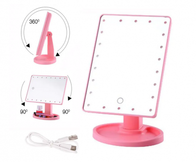 Настолно огледало с LED осветление  розово
