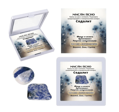 Eстествен камък - талисман СОДАЛИТ в рамка - за зодия Водолей, Дева и Стрелец