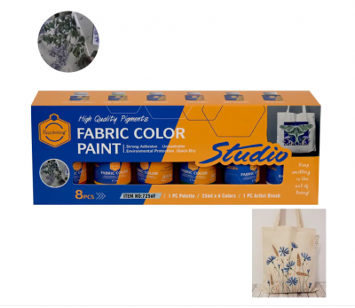 Бои за текстил - комплект от 6 цвята, палитра и четка
