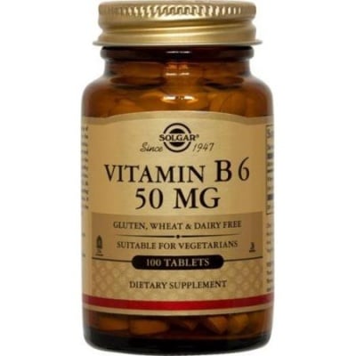 ВИТАМИН B6 - нужен за нервната система и нормалната хормонална дейност - таблетки х 100, SOLGAR