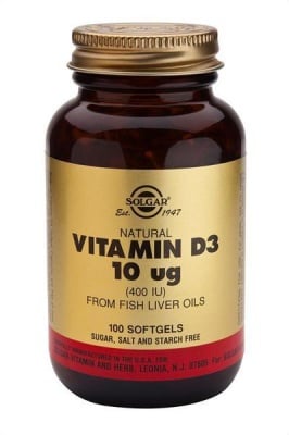 ВИТАМИН Д 3 КАПСУЛИ - подобрява усвояването на калций и фосфор от организма - капсули 10 мкг. х 100 броя, SOLGAR