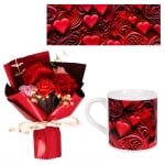 Подаръчен комплект &quot;Обичам те&quot; букет от вечни цветя и чаша в луксозна кутия