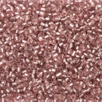 Мъниста стъклена 4 мм сребърна нишка розова 1 -50 грама