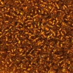 Мъниста стъклена 4 мм сребърна нишка жълта тъмна -50 грама