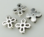 Мънисто метал цвете 13x13x4 мм с две дупки 10x2 мм и 2x2 мм цвят сребро -5 броя