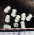 Мънисто с бяла основа цилиндър 14х8 мм дупка 2 мм многостенно прозрачно -50 грама ± 60 броя