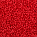 Мъниста стъклена тип чешка 3 мм дупка ~1 мм плътна червена сатен -15 грама ~ 485 броя