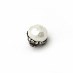 Висулка имитация перла шапка полимер с кристали 12x10 мм дупка 1.5 мм