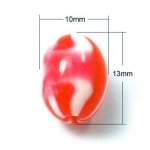Овал резин 13x10x10 мм дупка 2 мм меланж червено бяло -20 броя