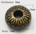 Мънисто Антик шайба 14x6 дупка 5 мм цвят антик бронз -50 грама ~78 броя