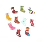 Коледен чорап копче дърво 30x21x2 мм дупка 1 мм МИКС -10 броя