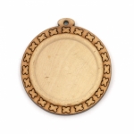 Дървена основа за медальон 40x37x5 мм плочка 25 мм дупка 1.5 мм цвят дърво -4 броя