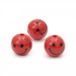 Мънисто топче усмивка 14 мм дупка 2.5 мм червено -50 грама ~32 броя
