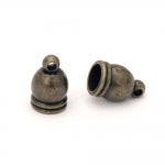 Мънисто метал шапка 12x7x7 мм дупка 1 и 6 мм цвят антик бронз -4 броя