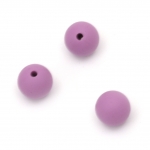 Мънисто силикон топче 12 мм дупка 2.5 мм цвят лилав - 5 броя