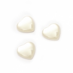 Мънисто резин тип кабошон имитация седеф сърце 10x10x3 мм цвят бял -10 броя