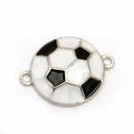 Свързващ елемент метал футболна топка бяло и черно 24x18x4 мм дупка 2 мм цвят сребро -2 броя