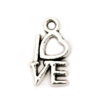 Висулка метална LOVE 14x8x1.5 мм дупка 2 мм цвят сребро -10 броя