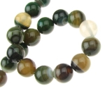 Наниз мъниста полускъпоценен камък АХАТ ивичест зелен топче 10 мм ~38 броя