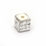 Мънисто АРТ резин 10x10x10 мм дупка 5 мм цвят сребро -5 броя