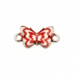 Свързващ елемент метал пеперуда бяло и червено 23.5x12 мм цвят сребро -2 броя