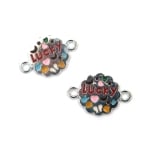 Метален свързващ елемент – Плочка с надпис "Lucky" 20x14x2 мм дупка 2 мм сребрист цвят -2 броя