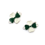 Свързващ елемент метал с кристали детелина бяло и зелено 18x13x2 мм дупка 1.5 мм цвят сребро -5 броя