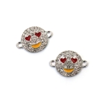 Свързващ елемент метал с кристал емотикон 21x14.5x3 мм дупка 1. 5 мм цвят сребро -2 броя