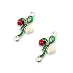 Свързващ елемент метал кокиче с калинка 23x12x2 мм дупка 2 мм цвят сребро -2 броя