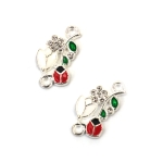 Свързващ елемент метал с кристали кокиче с калинка 22x12x3 мм дупка 2 мм цвят сребро -2 броя