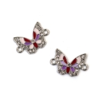 Свързващ елемент метал с кристали цветна пеперуда 21x14x2 мм дупка 2 мм цвят сребро -2 броя