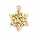 Висулка метална звезда с перли 21x16x3 цвят злато - 2 броя