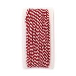 Шнур пресукан 4 мм бяло и червено 100 процента акрил -20 метра