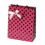 Торбичка подаръчна от картон 196x245x88 мм розова с черни точки