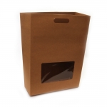 Кутия сгъваема с дръжки от гофриран крафт картон 32x12x45 см с прозорец PVC