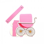 Картонена кутия бебешка количка сгъваема 8x3x9 см цвят розов