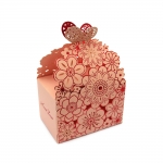 Кутия картонена сгъваема за подарък 9x6x11см с цветя и пеперуда цвят розов 