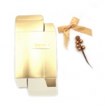 Кутия картонена сгъваема за подарък 11x6x3.5 см цвят злато с пандела таг и тичинка 