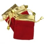 Торбичка за бижута 90x 70 мм кадифе червена със злато